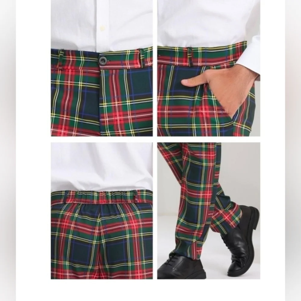 Lars Amadeus Men's Plaid Business Pants Regular Fit Formal Prom Checked Trousers